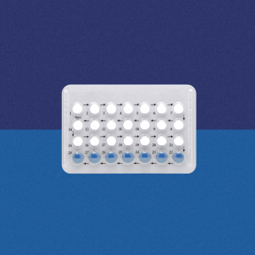 Birth control pack from Planned Parenthood Direct on a blue background